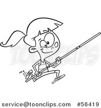 Cartoon Outline Track and Field Pole Vault Girl Running by Toonaday