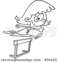 Cartoon Outline Track and Field Girl Leaping a Track Hurdle by Toonaday