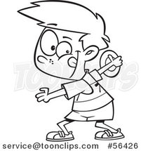 Cartoon Outline Track and Field Discus Throwing Boy by Toonaday