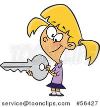 Cartoon Blond White Girl Holding a Big Key by Toonaday