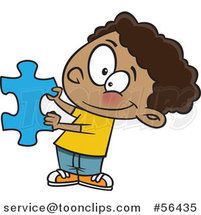 Cartoon Black Boy Holding a Blue Puzzle Piece by Toonaday