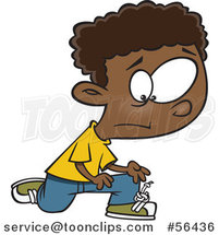 Cartoon Distressed Black Boy with a Knot in His Shoe Laces by Toonaday