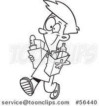 Cartoon Outline Teenage Boy Carrying out Groceries by Toonaday