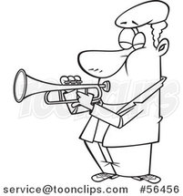 Cartoon Outline Musician African Guy Playing a Trumpet by Toonaday