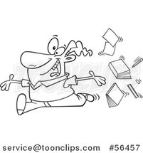 Cartoon Outline Teacher Tossing up Books and Running Joyfully by Toonaday