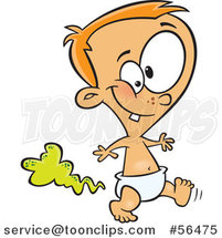 Cartoon Red Haired White Stinky Baby Boy Walking and Farting or Pooping by Toonaday