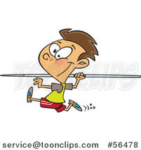 Cartoon Brunette White Boy Running and Preparing to Throw a Javelin by Toonaday