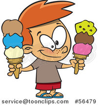 Cartoon White Boy Holding Two Waffle Ice Cream Cones by Toonaday