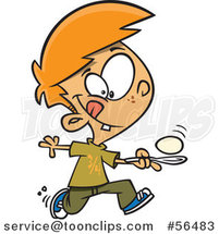 Cartoon Red Haired White Boy Running in an Egg Race by Toonaday