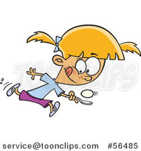 Cartoon Blond White Girl Running in an Egg Race by Toonaday