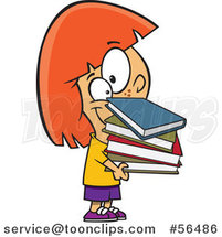 Cartoon Red Haired White Girl Holding a Stack of Books by Toonaday