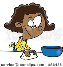 Cartoon Black Girl Kneading Dough and Baking by Toonaday