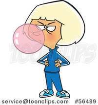 Cartoon Obnoxious Blond White Girl Blowing Bubble Gum by Toonaday