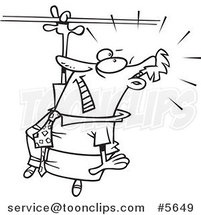 Cartoon Black and White Line Drawing of a Business Man Losing His Grip by Toonaday