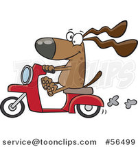 Cartoon Brown Dog Riding a Scooter by Toonaday