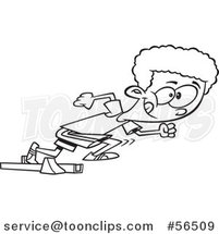 Cartoon Outline Black Track and Field Boy Taking off in a Sprint by Toonaday