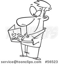 Cartoon Outline Dad Reading a Fathers Day Card by Toonaday