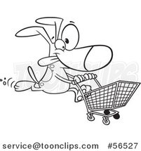 Cartoon Outline Dog Running with a Shopping Cart by Toonaday