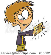 Cartoon Boy, Charlie, Holding a Golden Ticket by Toonaday