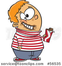 Cartoon Chubby White Boy Holding a Chocolate Candy Bar, with Gloop on His Face by Toonaday