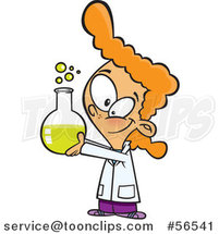 Cartoon Red Haired White Scientist Girl Holding up a Bubbly Flask by Toonaday