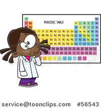 Cartoon Black School Girl Studying the Periodic Table of Elements by Toonaday