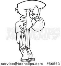Cartoon Outline Bored School Boy Blowing Bubble Gum by Toonaday