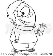 Cartoon Outline Chubby Boy Holding a Chocolate Candy Bar by Toonaday