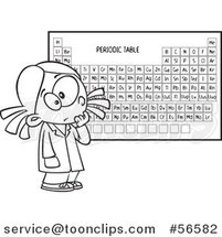 Cartoon Outline School Girl Studying the Periodic Table of Elements by Toonaday