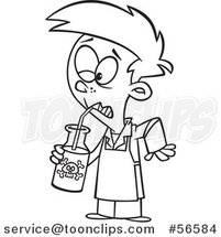 Cartoon Outline Boy Drinking a Poisonous Concoction by Toonaday