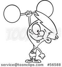 Cartoon Outline Strong Boy Holding up a Barbell One Handed by Toonaday