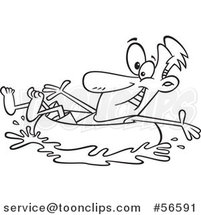 Cartoon Outline Guy Swimming and Inner Tubing by Toonaday