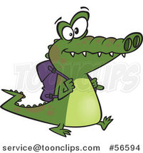 Cartoon Student Alligator Walking with a Backpack by Toonaday