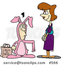 Cartoon Mother Admiring Her Son in a Rabbit Costume for Halloween by Toonaday