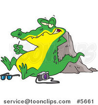 Cartoon Gator Picking His Teeth After Eating a Tourist by Toonaday