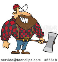 Cartoon Paul Bunyan Lumberjack Holding an Axe by Toonaday