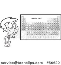 Cartoon Outline School Boy Thinking by a Periodic Table by Toonaday
