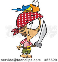 Cartoon White Pirate Boy with a Sword and Parrot on His Head by Toonaday