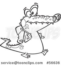Cartoon Outline Student Alligator Walking with a Backpack by Toonaday