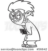 Cartoon Outline Grinning Mad Scientist Boy by Toonaday