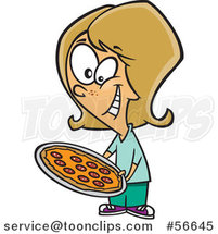 Cartoon Dirty Blond White Girl Holding a Pizza by Toonaday