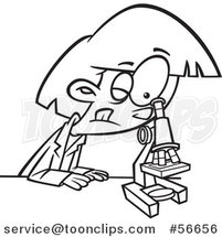 Cartoon Outline Girl Looking Through a Microscope in Science Class by Toonaday