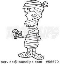 Cartoon Outline Halloween Mummy Holding up a Finger by Toonaday