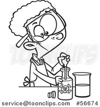 Cartoon Outline African School Boy Using a Pipette to Mix Chemicals in Science Class by Toonaday