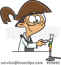 Cartoon Brunette White Girl Heating a Test Tube over a Flame in Science Class by Toonaday