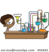 Cartoon Black School Boy Looking at His Lab Setup in Science Class by Toonaday