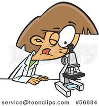 Cartoon Brunette White Girl Looking Through a Microscope in Science Class by Toonaday