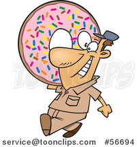 Cartoon White Worker Guy Carrying a Giant Sprinkle Donut by Toonaday