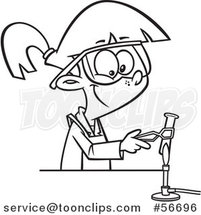 Cartoon Outline Girl Heating a Test Tube over a Flame in Science Class by Toonaday