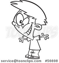 Cartoon Outline Excited Boy Cheering and Grinning by Toonaday